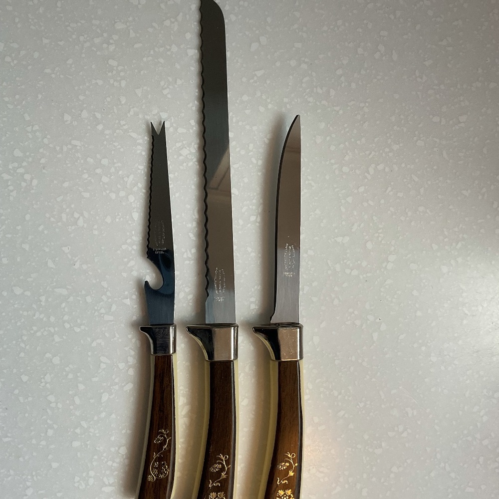 Vintage Sheffield English Fleur D'or Stainless Steak Knives Carving
